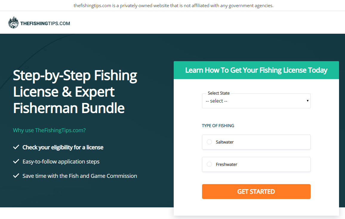 fishing license scam page